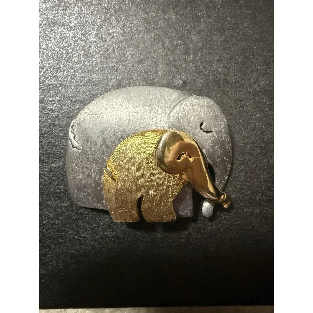 Vintage Ultra‎ Craft Two Elephant Family Brooch/Pin Silver-Gold